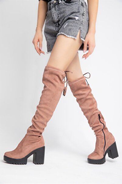 layki Кольорові довгі чоботи з пудрового замшу