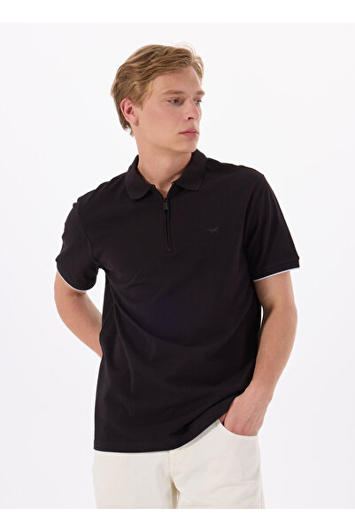 Mustang Baskılı Siyah Erkek Polo T-Shirt M5SM-TST1324