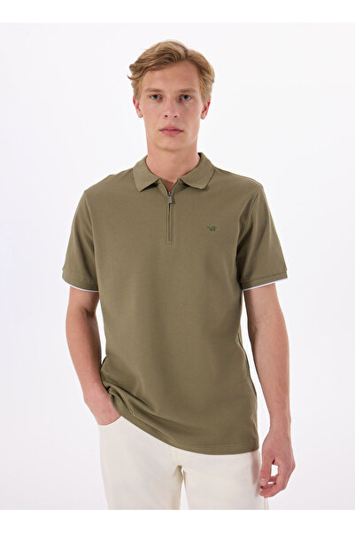 Mustang Baskılı Haki Erkek Polo T-Shirt M5SM-TST1324