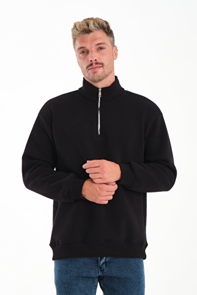 KAPHONE Erkek Yarım Fermuarlı 3 İplik İçi Polarlı Şardonlu Sweatshirt