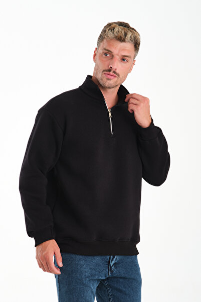KAPHONE Erkek Yarım Fermuarlı 3 İplik İçi Polarlı Şardonlu Sweatshirt