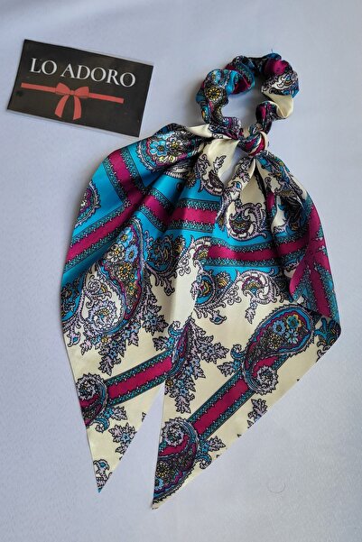 LO ADORO Fular Lastik Toka Saten Kadın Topuz Toka Çanta Boyun Fular Bandana S...