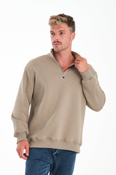 KAPHONE Erkek Yarım Fermuarlı 3 İplik İçi Polarlı Şardonlu Sweatshirt