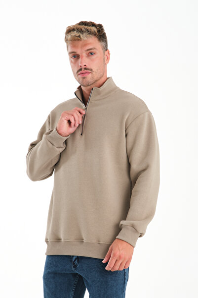 KAPHONE Erkek Yarım Fermuarlı 3 İplik İçi Polarlı Şardonlu Sweatshirt