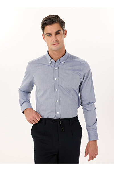 ALTINYILDIZ CLASSICS Altınyıldız Classics Slim Fit Düğmeli Yaka Lacivert Erkek Gömlek ACE020252040_LAC