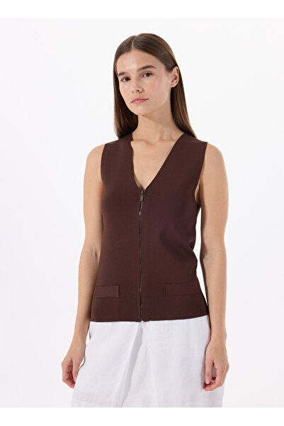 Jeep V Yaka Düz Kahve Kadın Bluz J5SL-BLZ7876