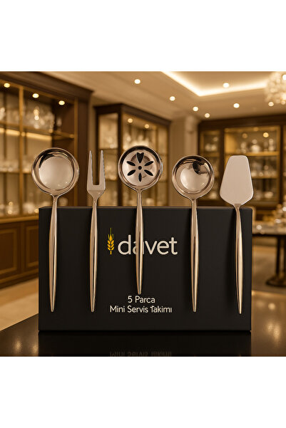 Davet 5 PARÇA AGAH MİNİ SERVİS SETİ-304 Paslanmaz Çelik Mini Servis Seti – Uz...