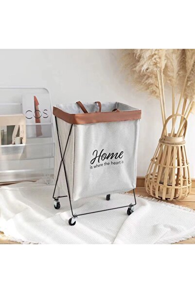 MOSTAFA Grey Laundry Basket with Wheels, Foldable with Handle