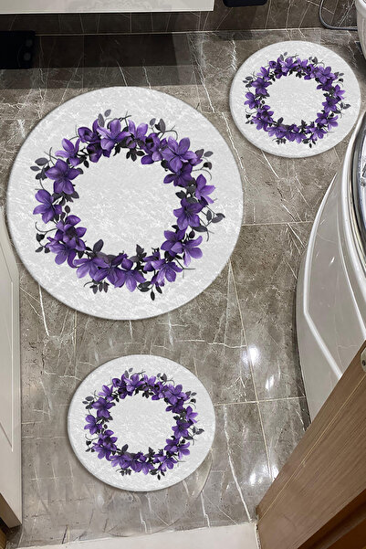 Evperest Mor Çiçekli Banyo Paspas Seti