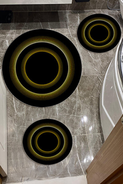 Siyah Zemin Gold Banyo Paspas Seti