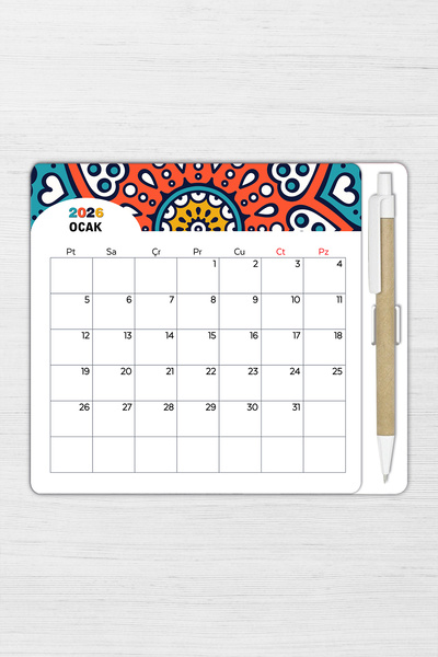 Copyrite Mandala Desenli 2026 Buzdolabı Takvimi Magnetli (15X17 CM) Kalemli