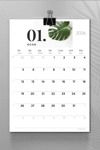 Copyrite Dekoratif 2026 Duvar Takvimi 32x45cm Metal Kıskaçlı Planlayıcı Takvim