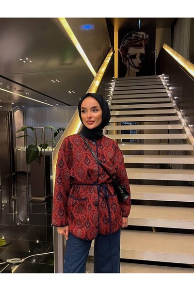 demet's collection Lara Snap Fastener Double Pocket Patterned Jacket