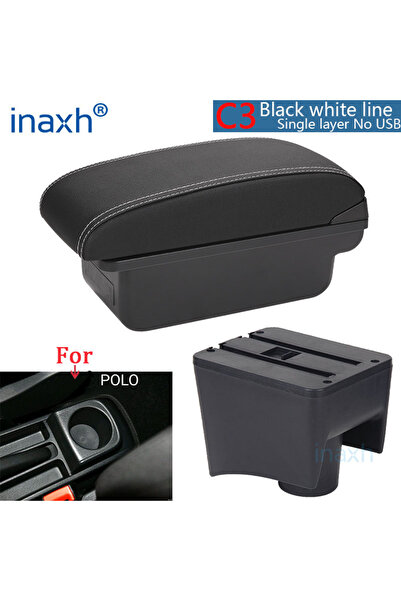 Choice مسند ذراع C3 أسود أبيض NOUSB لسيارة فولكس فاجن بولو جديد لسيارة فولكس فاجن بولو Mk5 6R فينتو صندوق مسند ذراع السيارة Interi