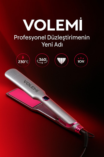 VOLEMİ Geniş Plakalı Saç Düzleştirici | Hızlı Isınma, Dijital LED Ekran, Parl...