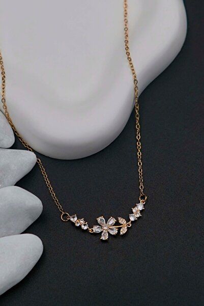 TREND COLLECTİON Kadın Paslanmaz Çelik Gold Zincir Zarif Çiçek Kolye