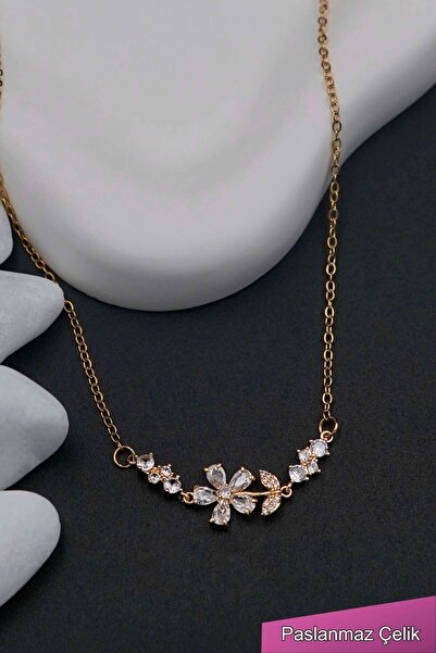 TREND COLLECTİON Kadın Paslanmaz Çelik Gold Zincir Zarif Çiçek Kolye