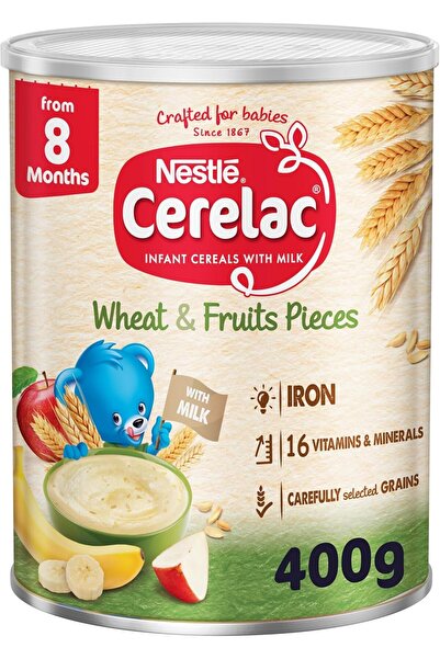 Cerelac نستله سيريلاك حبوب للأطفال مع الحديد + قمح وقطع فواكه من عمر 8 أشهر 400 جرام