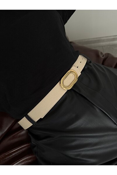 LİA KEMER Oval Buckle Gold Belt, Jacket Belt, Pants Belt, Casual Belt