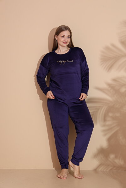 Estiva Kadın Kışlık Kadife Battal Pijama Takımı