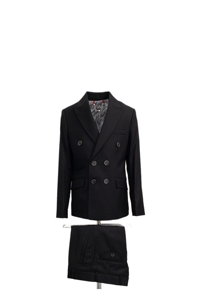 Micio Erkek Çocuk Siyah Kruvaze Geniş Yaka Ceket Siyah Pantolon Modern Takım Elbise