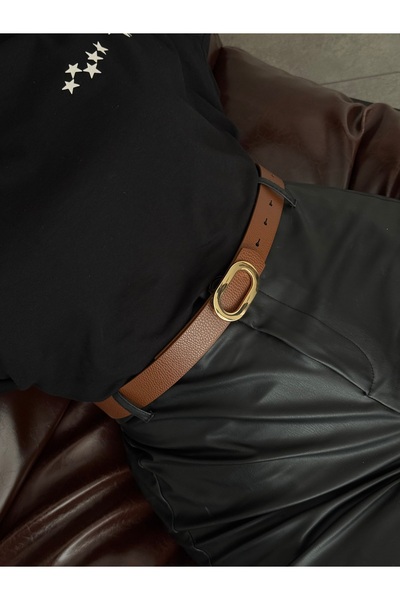 LİA KEMER Oval Buckle Gold Belt, Jacket Belt, Pants Belt, Casual Belt