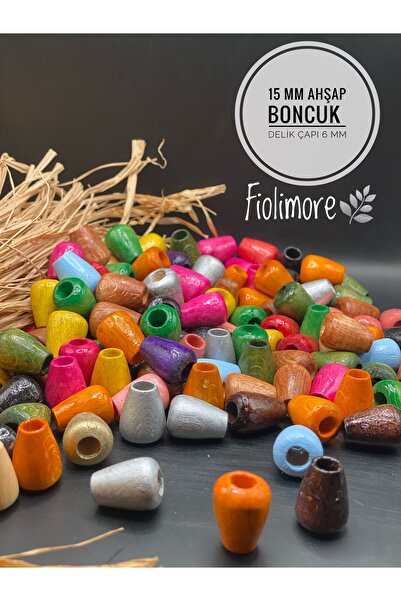 Fiolimore 15 mm mešovite boje ovalne drvene perle (50 grama, 48 komada) prečn...