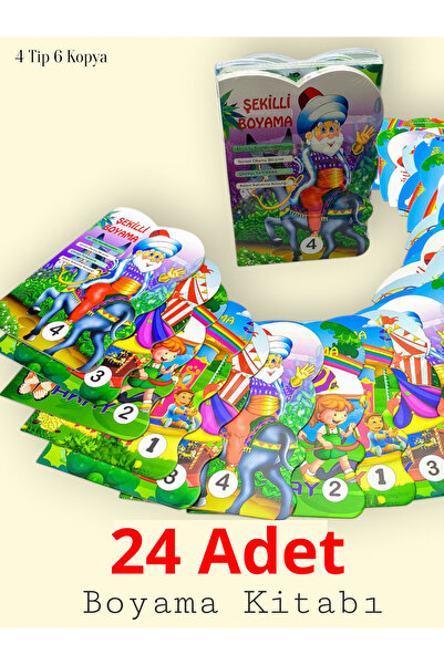 Ya-Pa Yayınları 24 adet Şekilli Boyama Kitabı 4 farklı kitap her birinden 6 ş...