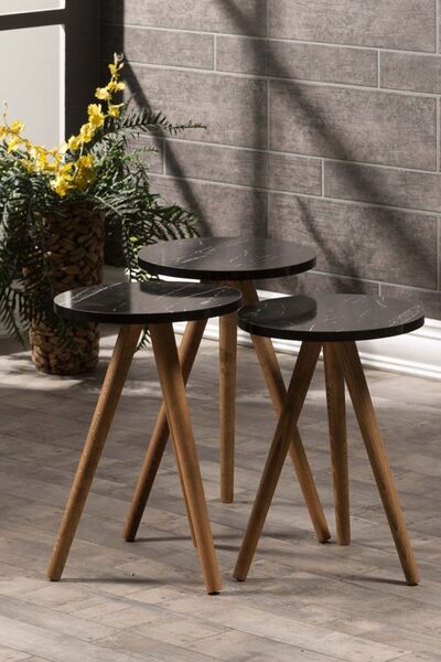 GOLDFALEZ Zigon Sehpa 3 Lü Ahşap  Torna Ayak BENDİR