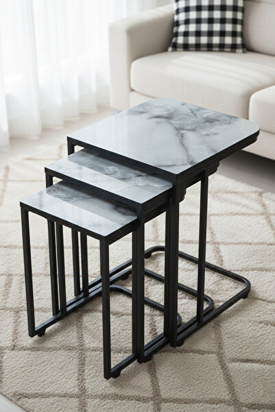 NEMERON Tekerlekli Zigon Sehpa 3lü Yan Sehpa Servis Sehpası Üçlü Çay Sehpası ...