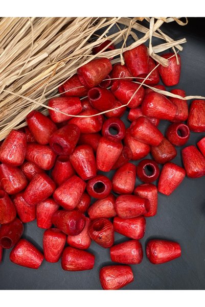 Fiolimore خرز خشبي بيضاوي قطرة حمراء 15 ملم (50 جرام 48 قطعة) قطر الفتحة 6 ملم تصميم مجوهرات حقيبة مكرامية