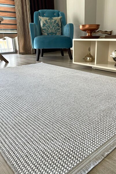 LILYUM Halı Bukle Plus Gri-Beyaz Dokuma Halı Modern Salon Mutfak Koridor Halı...