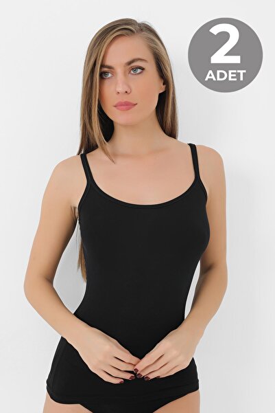Arma Yıldız 2Pcs Black Women's Bamboo Singlet Thick Rope Strap Soft Stretchy