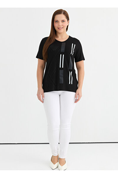 Selen V Yaka Taşlı Siyah Kadın Bluz 25YSL8085-BB