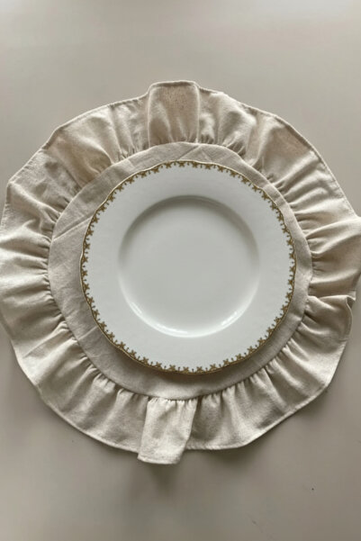 Kayasoft Yuvarlak Fırfırlı Keten Amerikan Servis ve Supla – 40×40 cm 4’lü Set