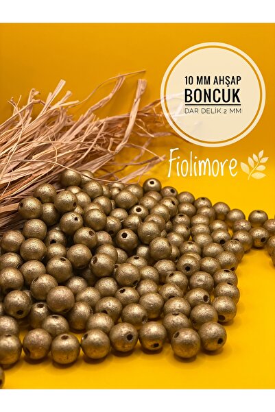 Fiolimore خرز خشبي أصفر ذهبي 10 ملم (50 جرام 114 قطعة) قطر الفتحة الضيقة 2 مل...
