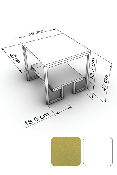 Phobia Solto Home SC25-23 Altın Metal Beyaz Raf Tasarım Orta Sehpa | Modern Oturma Odası