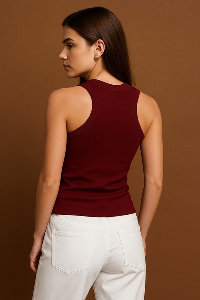 glanour Women's Ribbed Look Thick Strap Basic Undershirt