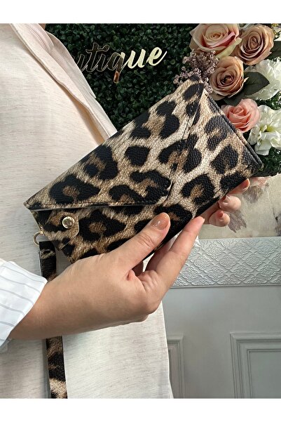 Baykuş Boutique Шкіряний жіночий гаманець з леопардовим принтом з відділенням для телефону та монет на зап'ясті з рукавним ремінцем