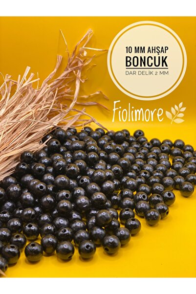 Fiolimore خرز خشبي أسود 10 ملم (50 جرام 114 قطعة) قطر الفتحة الضيقة 2 ملم حقي...