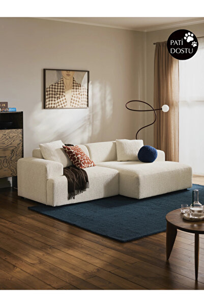 S Home Design Concept Molly Mini 2 Modül Kanepe Köşe Koltuk, Sağ Köşe, Beyaz Teddy 210x145 cm (Pati Dostu)
