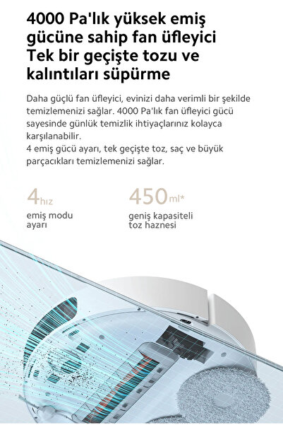 Xiaomi Lazer Lds Lidar Tarama Çift Katmanlı Kompozit Paspas Mihome Uygulaması Ultra Premium Robot Süpürge