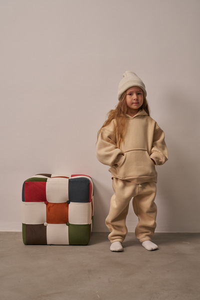 Oh La La Koala For Little Ones Beige Children's Kangaroo Pocket Oversize Tracksuit Set