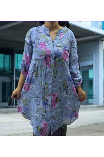 Butik Ayseba قميص تونيك منقوش من الكتان الإيطالي
