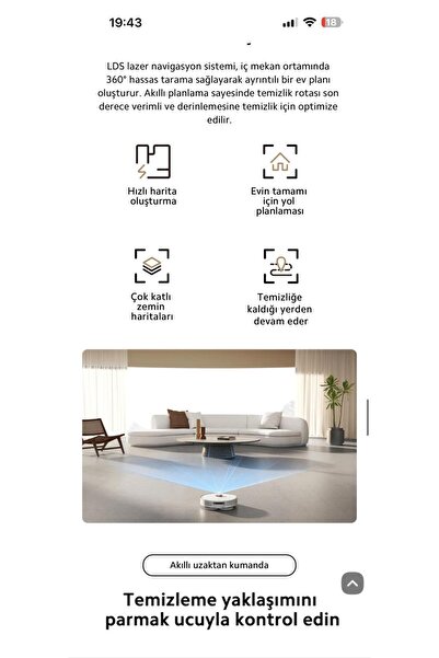 Xiaomi Süpürme Mop Kaldırma Ve Düşme Önleyici Kontrol Istasyonlu Robot Süpürge