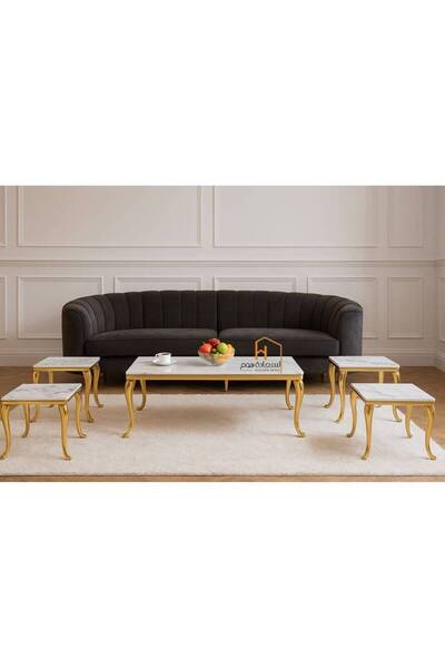 Al Saada Home Limited Quantity Ceramic Service Tables Set - 4+1 - Gold