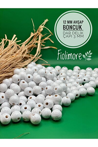 Fiolimore خرز خشبي أبيض 12 ملم (50 جرام 74 قطعة) قطر الفتحة الضيقة 3 ملم حقيب...