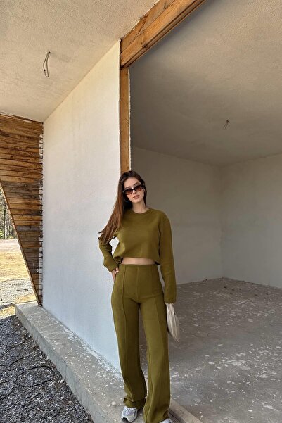 lizge giyim BİSİKLET YAKA SELANİK ÖRME BLUZ PANTOLON TAKIM