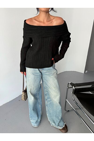 İLKCET MODA Thick Black Madonna Collar Knitwear Sweater