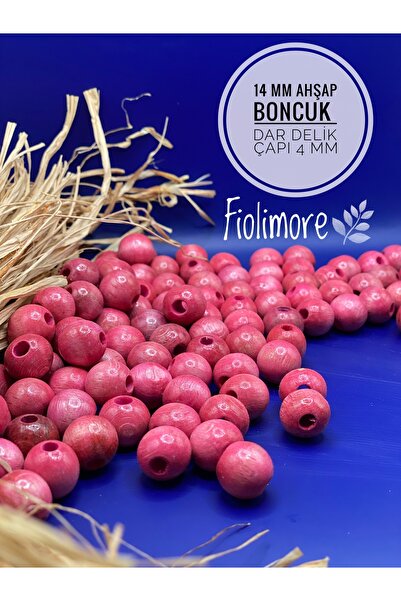 Fiolimore 14 mm roze drvene perle (50 grama, 48 komada) promjer uske rupe 4 m...